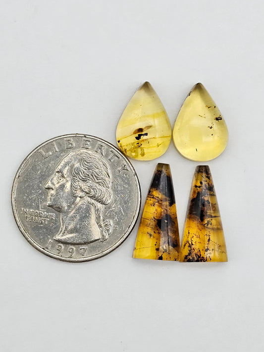 Amber authentic cabochon pair lot