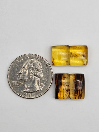 Amber authentic cabochon pair lot