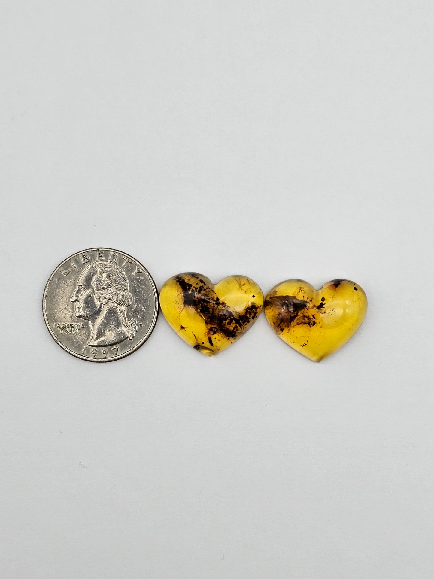 Amber authentic heart cabochon pair large