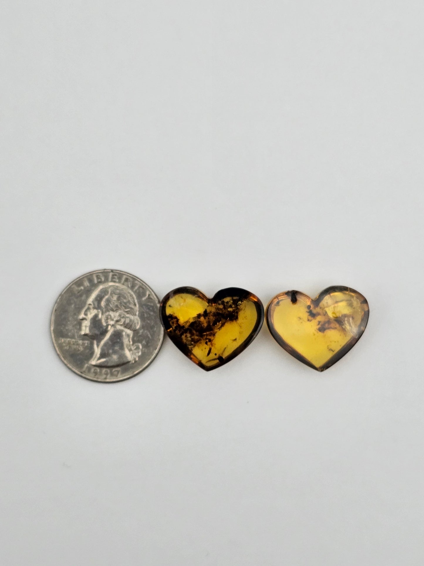 Amber authentic heart cabochon pair large