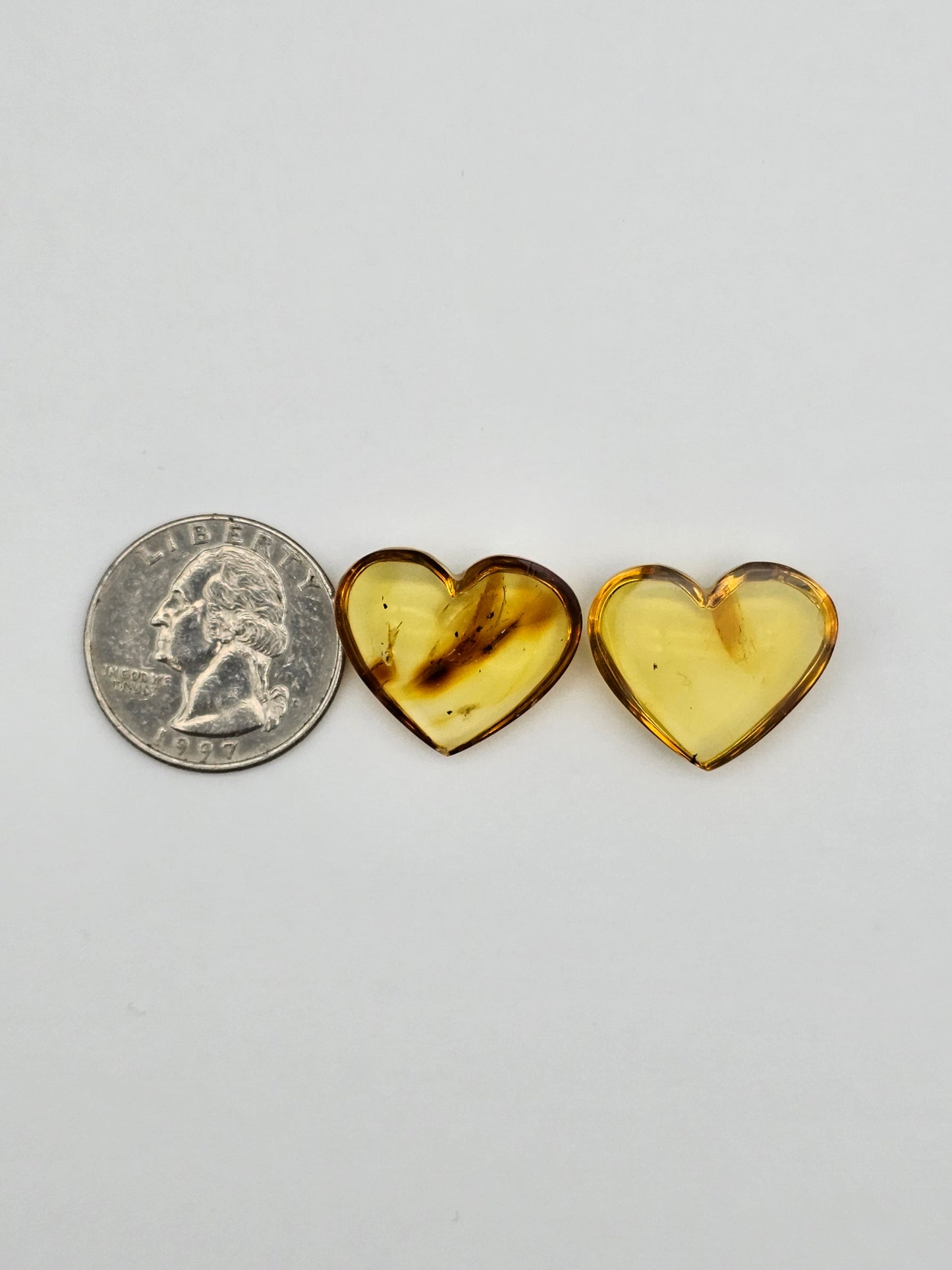 Amber authentic heart cabochon pair large