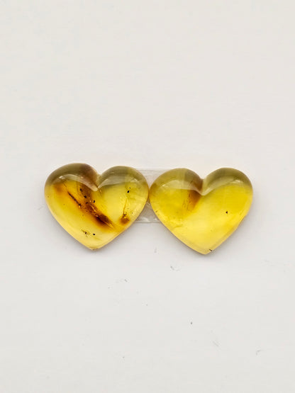 Amber authentic heart cabochon pair large