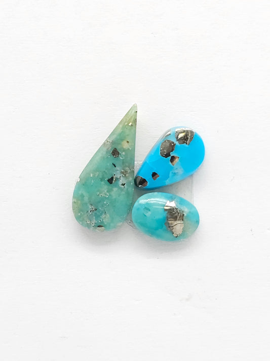 Mexican Turquoise Lot with Pyrite Cabochon | Artisan Cut Gemstone