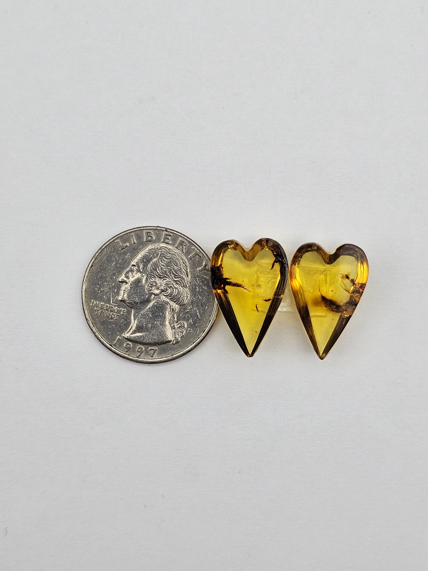 Amber authentic heart cabochon pair large