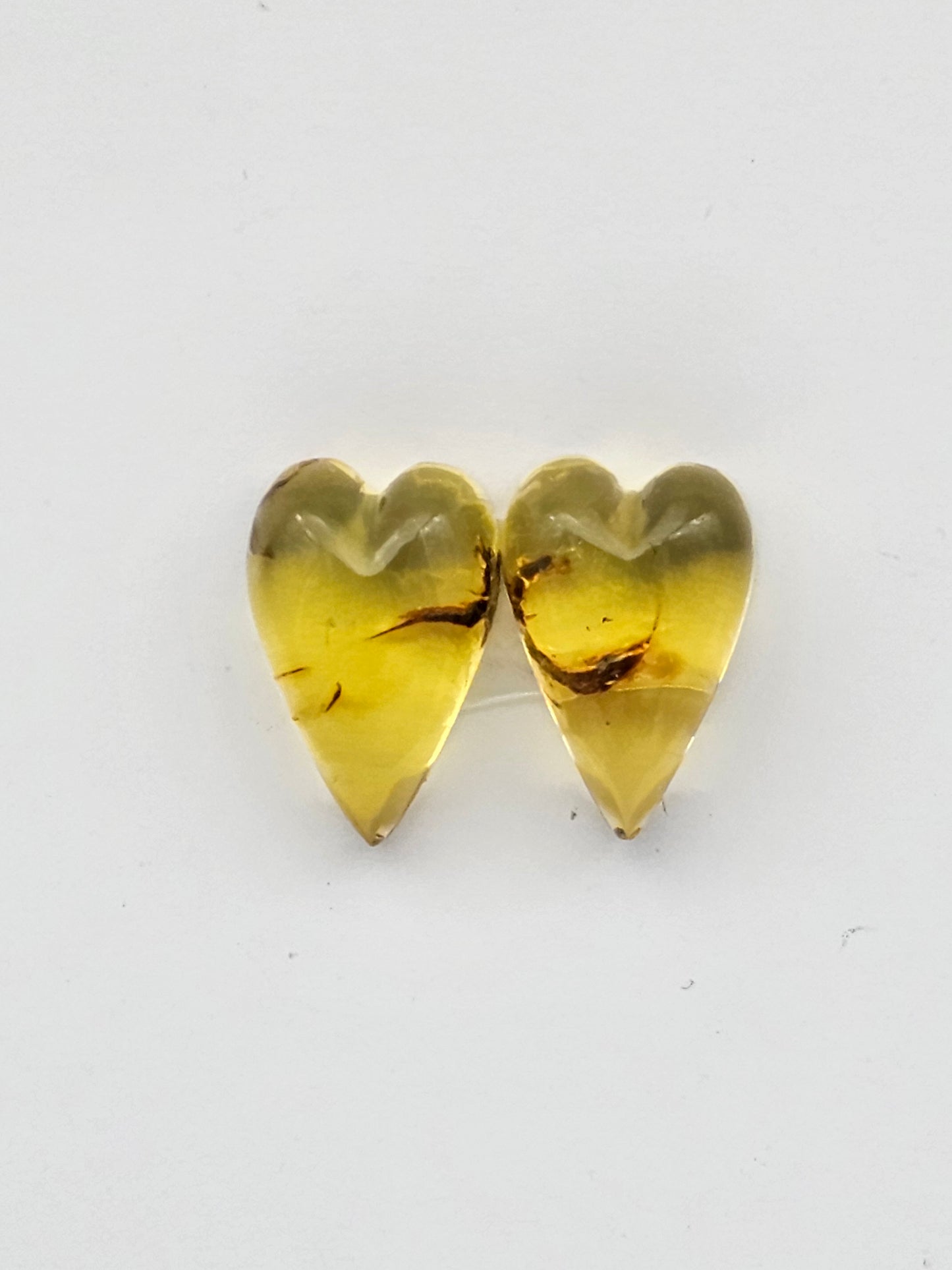 Amber authentic heart cabochon pair large