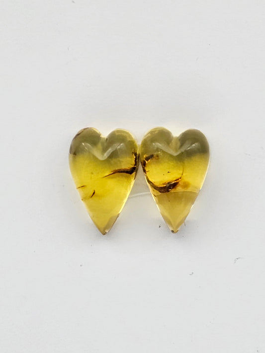 Amber authentic heart cabochon pair large