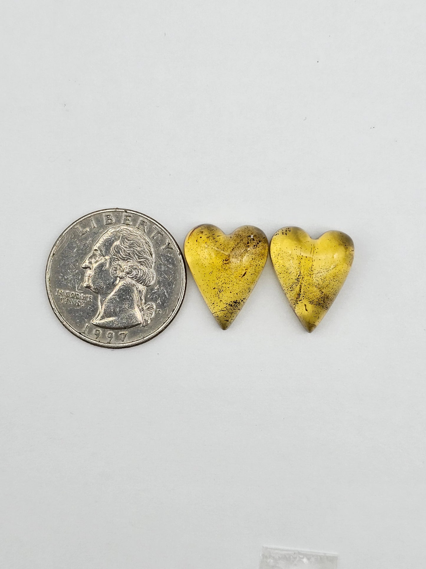 Amber authentic heart cabochon pair large