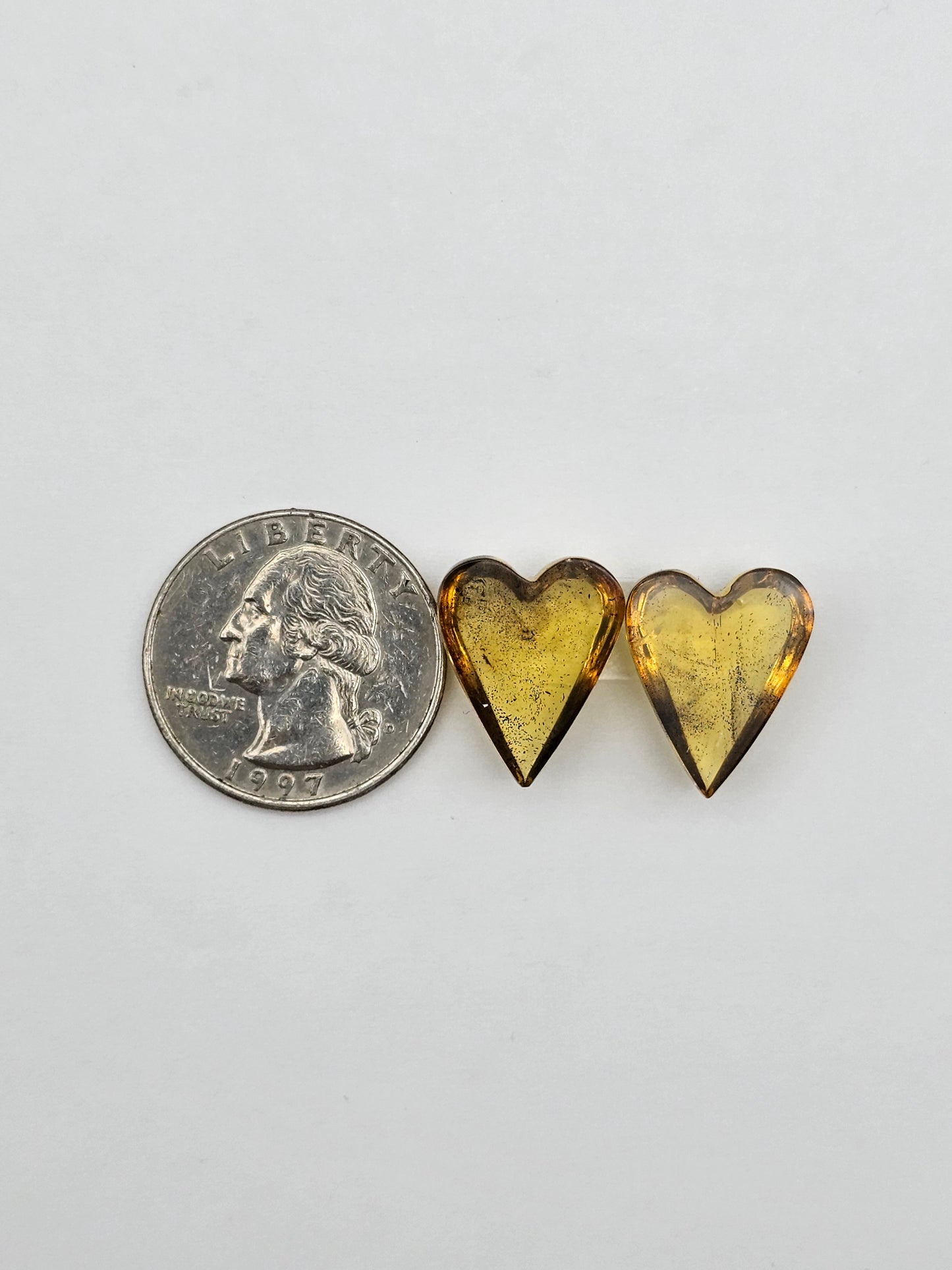 Amber authentic heart cabochon pair large