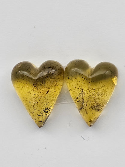 Amber authentic heart cabochon pair large