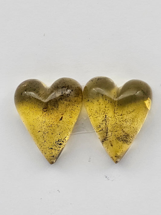 Amber authentic heart cabochon pair large