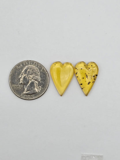 Amber authentic heart cabochon pair large