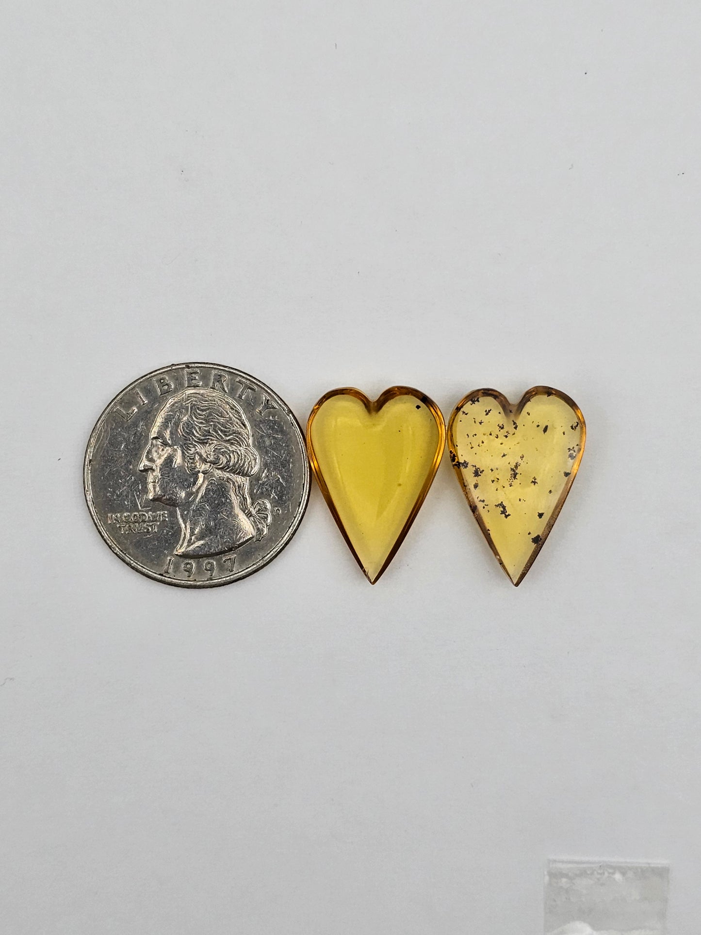 Amber authentic heart cabochon pair large