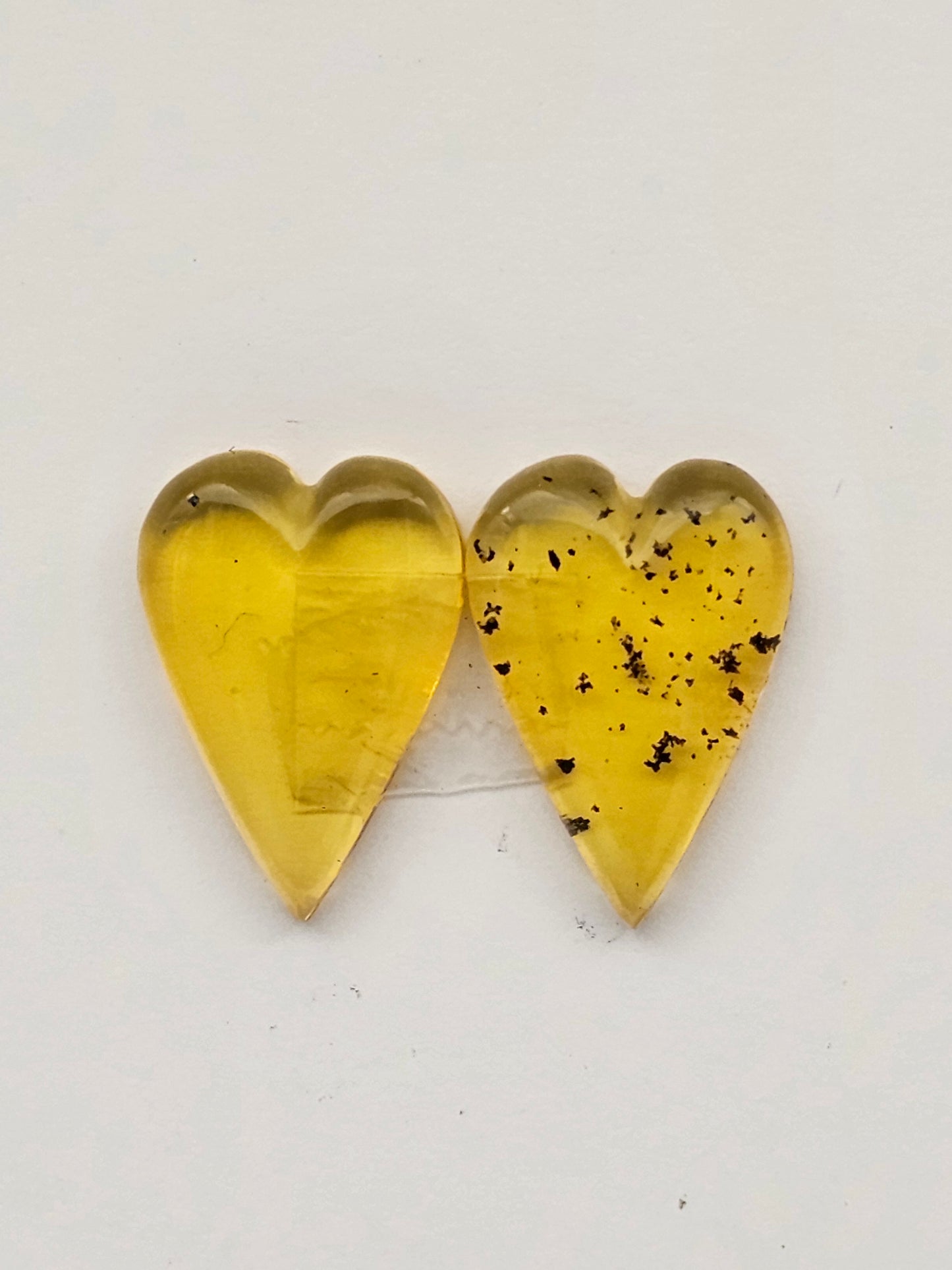 Amber authentic heart cabochon pair large