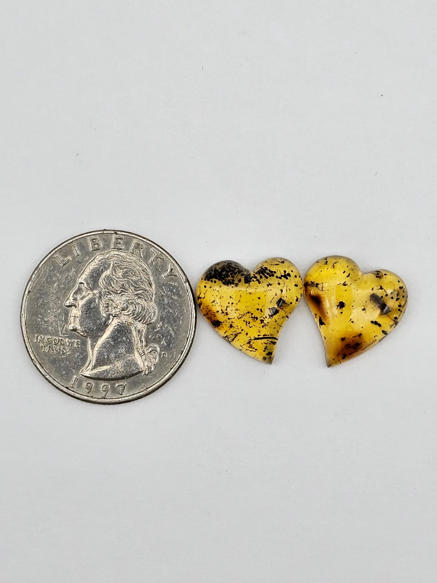 Amber authentic heart cabochon pair large