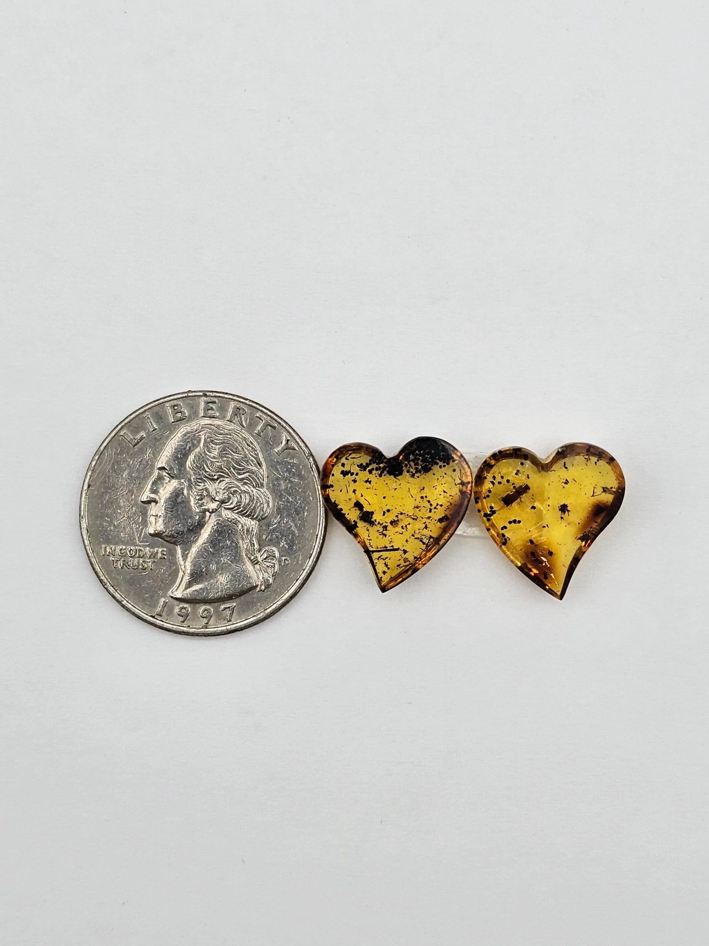 Amber authentic heart cabochon pair large