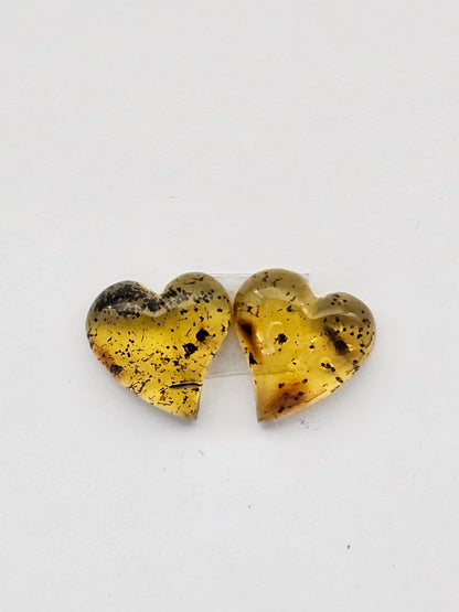 Amber authentic heart cabochon pair large