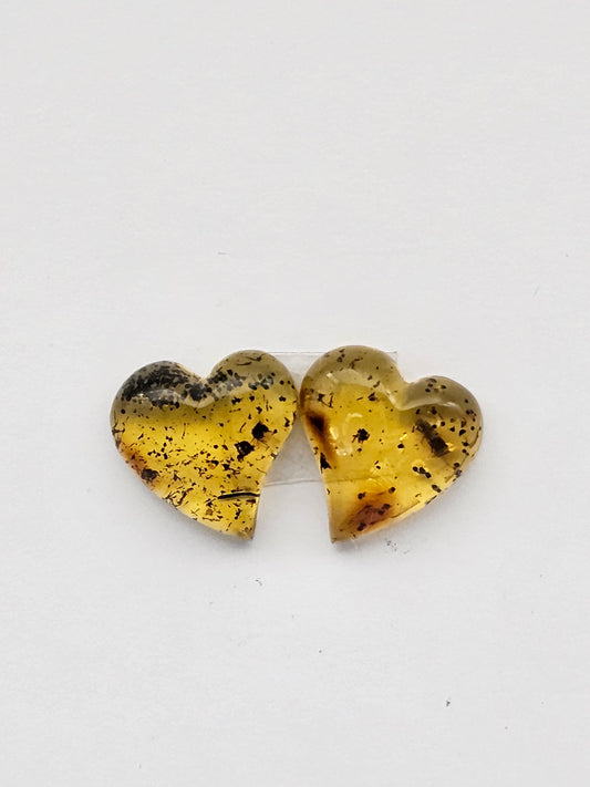 Amber authentic heart cabochon pair large