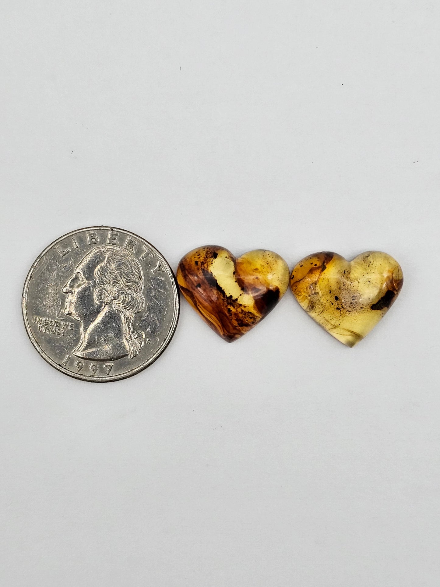Amber authentic heart cabochon pair large