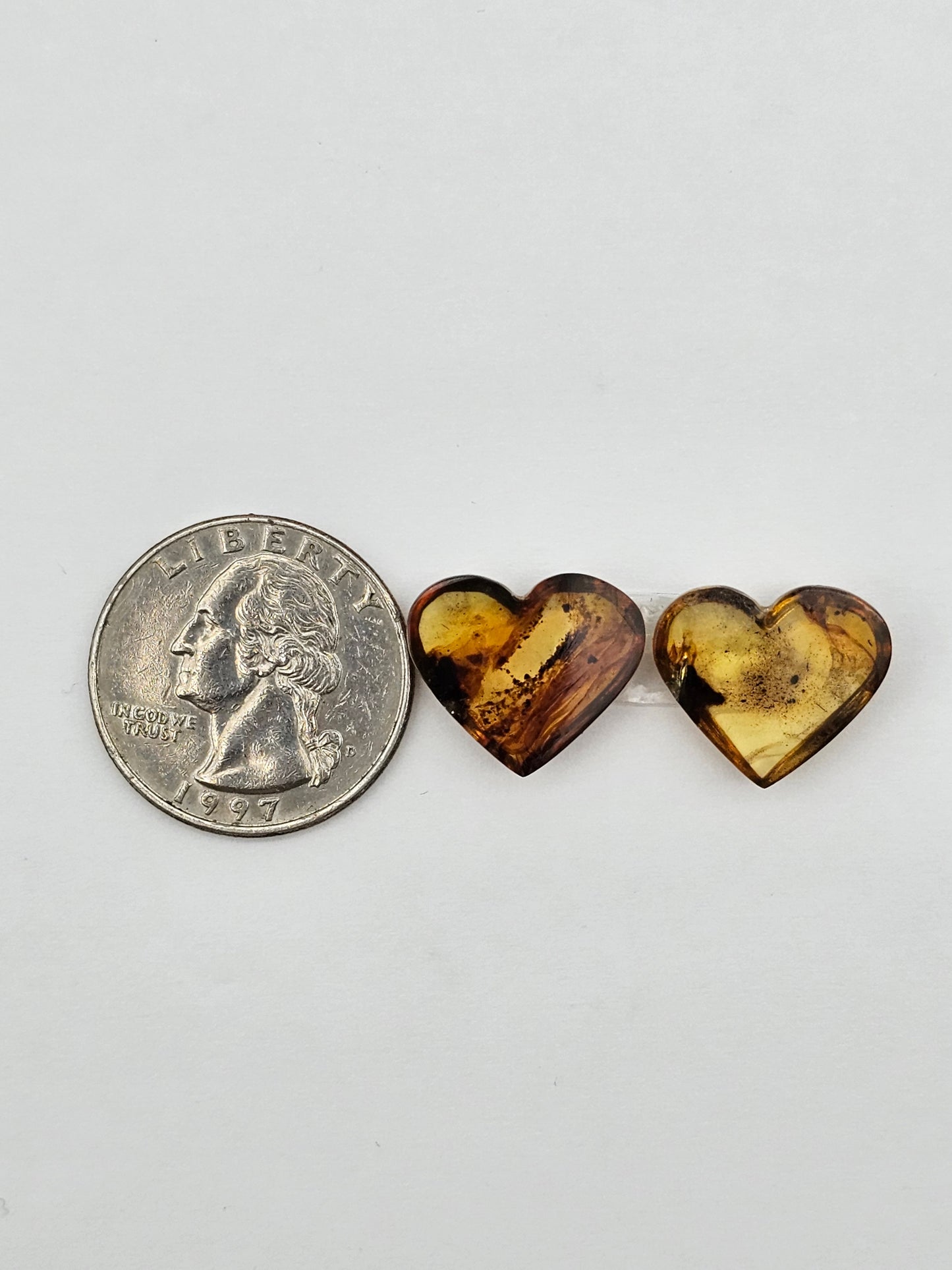 Amber authentic heart cabochon pair large