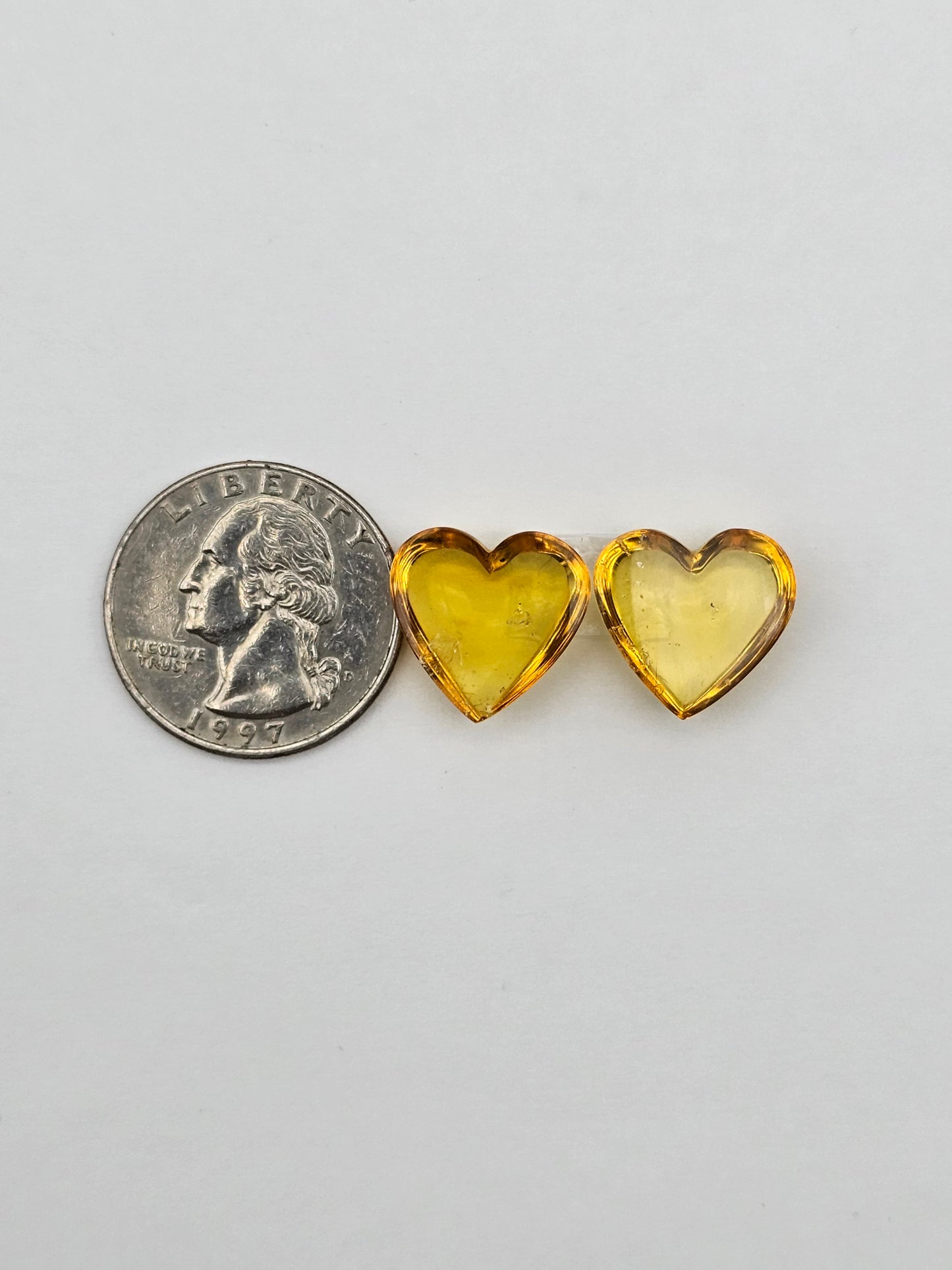 Amber authentic heart cabochon pair large