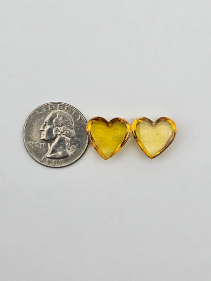 Amber authentic heart cabochon pair large
