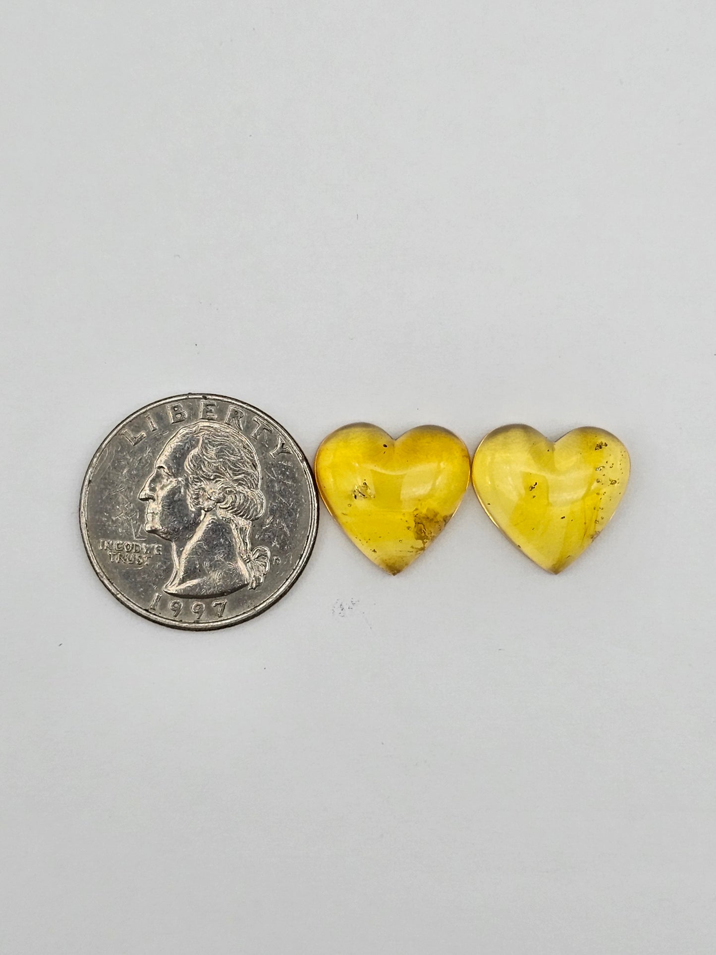 Amber authentic heart cabochon pair large