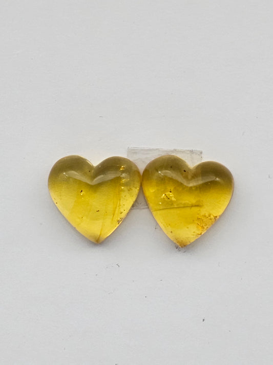 Amber authentic heart cabochon pair large