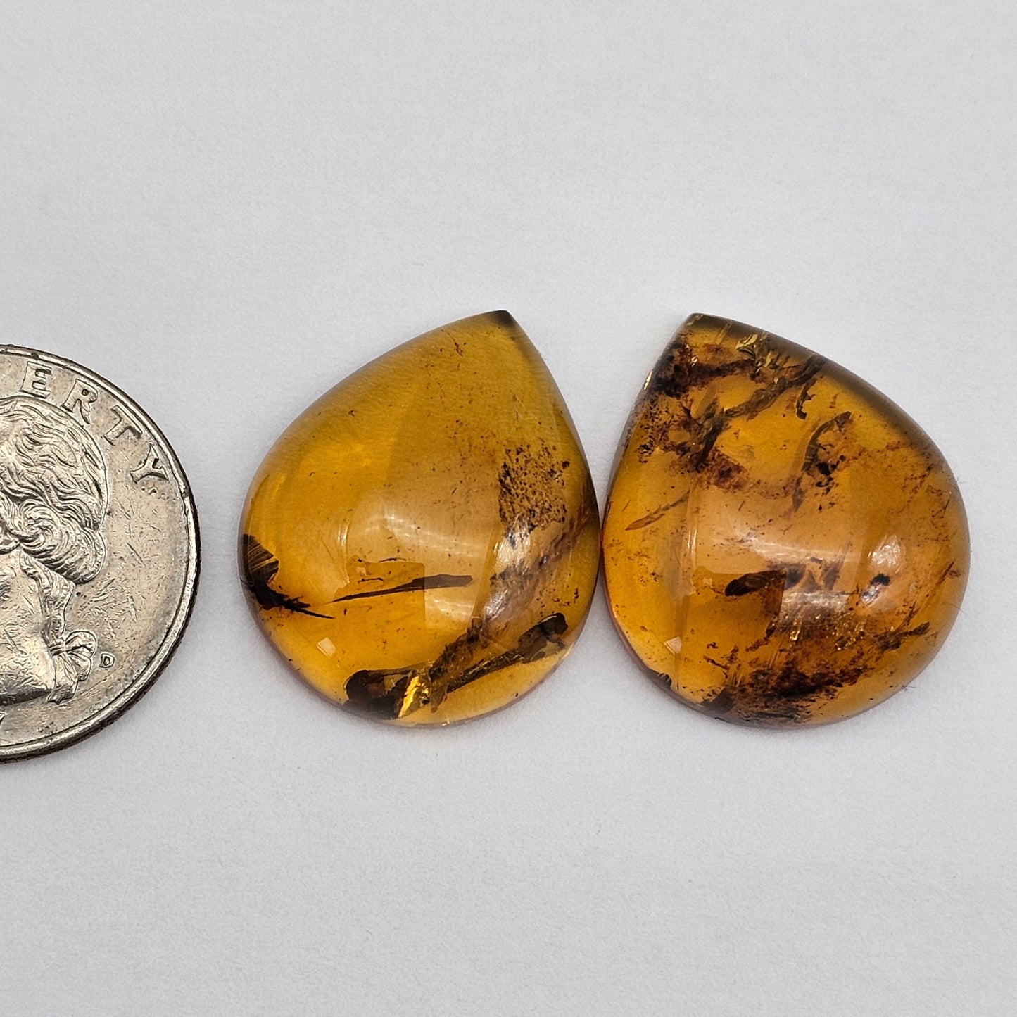 Amber authentic cabochon pair large