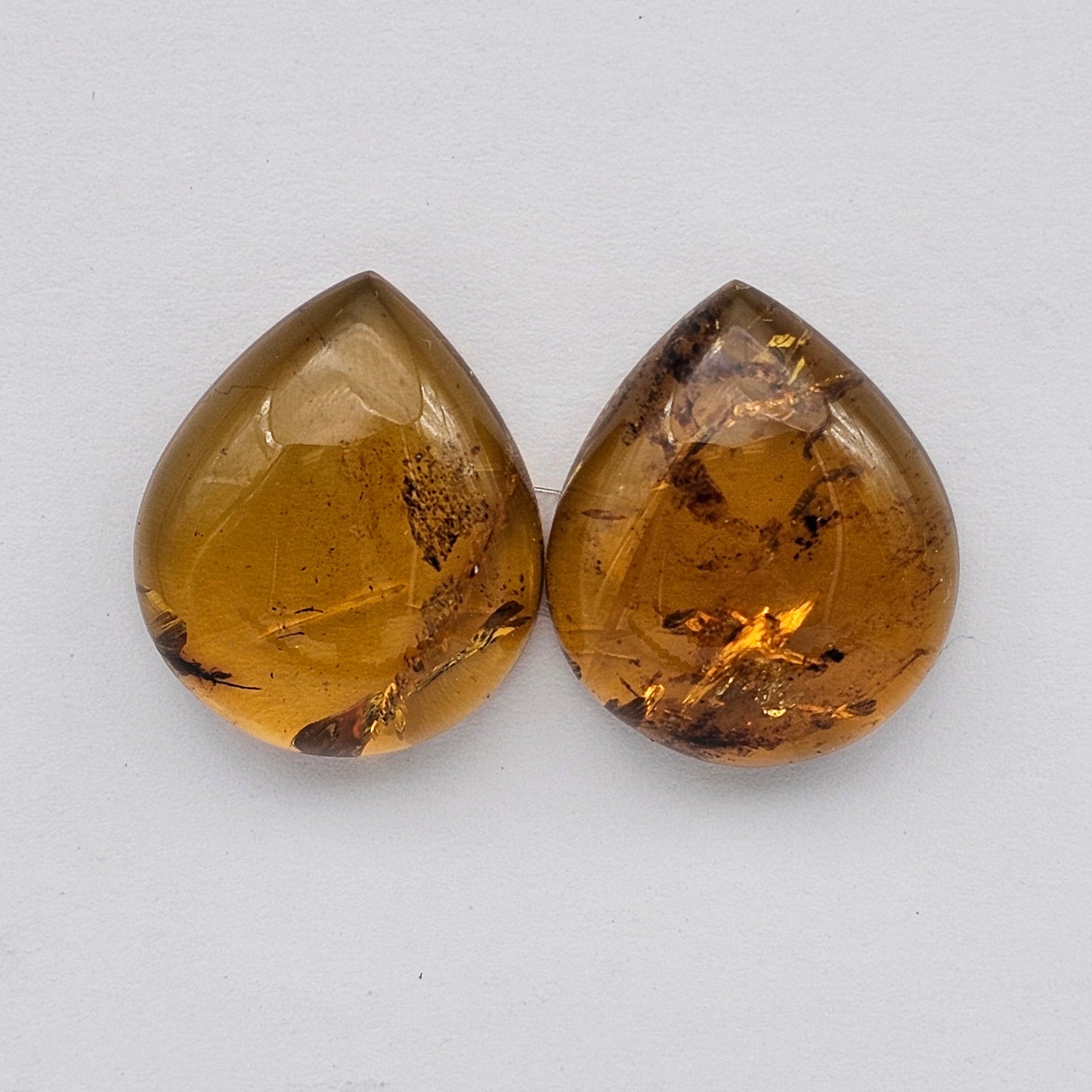 Amber authentic cabochon pair large