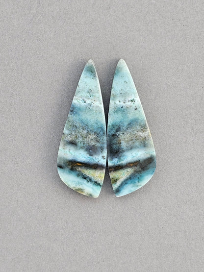 Blue opalized petrified wood Cabochon Pair