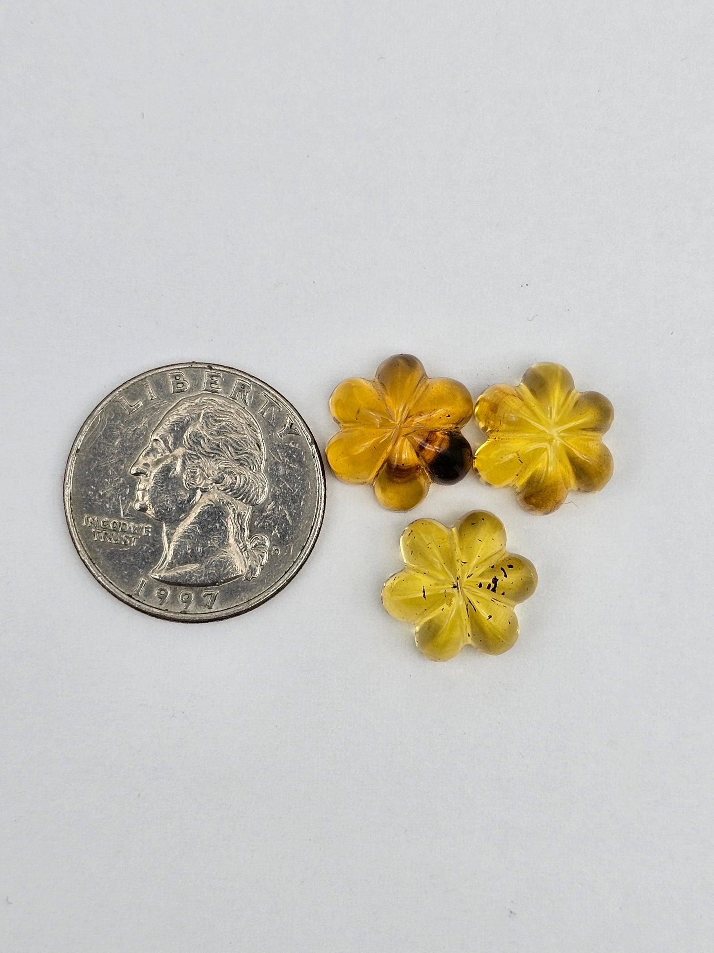 Amber authentic flower cabochon set large
