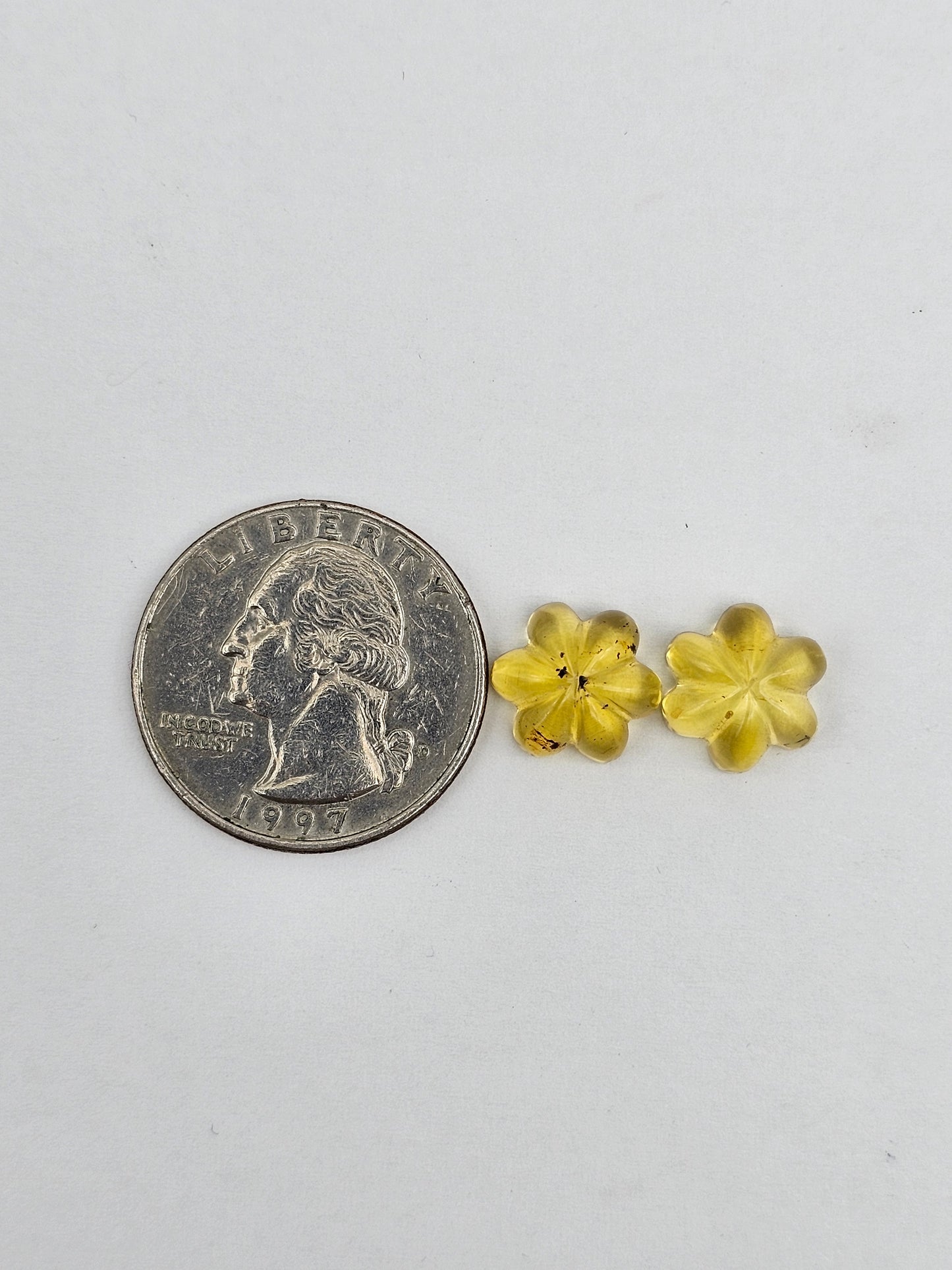 Amber authentic flower cabochon pair large
