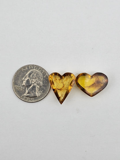 Amber authentic heart cabochon set large