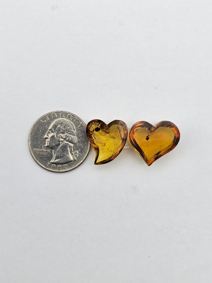 Amber authentic heart cabochon set large