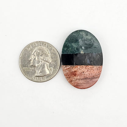 Intarsia inlay cabochon with agate and obsidian