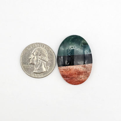 Intarsia inlay cabochon with agate and obsidian
