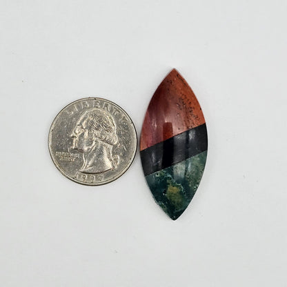 Intarsia inlay cabochon with agate and obsidian