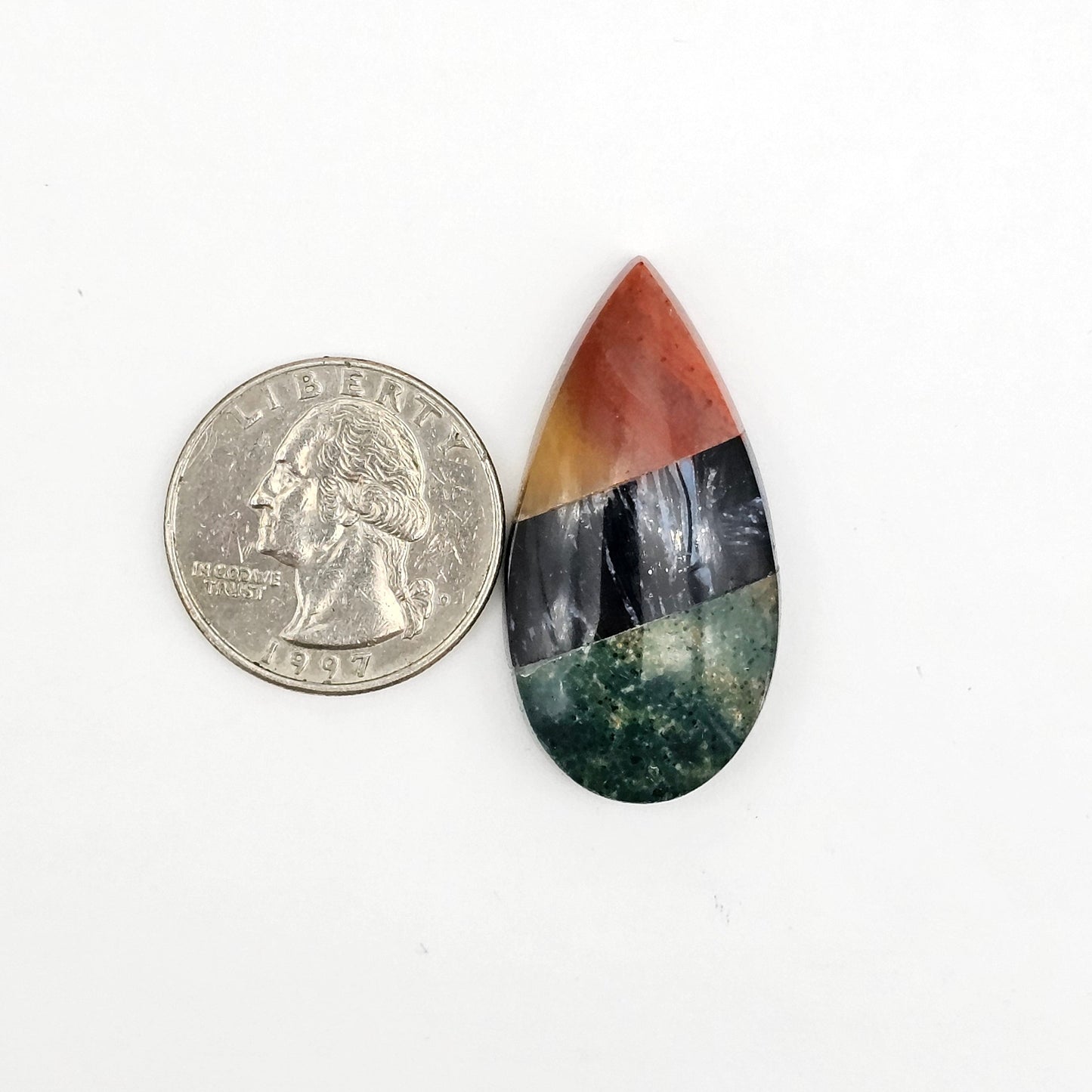 Intarsia inlay cabochon with agate and obsidian