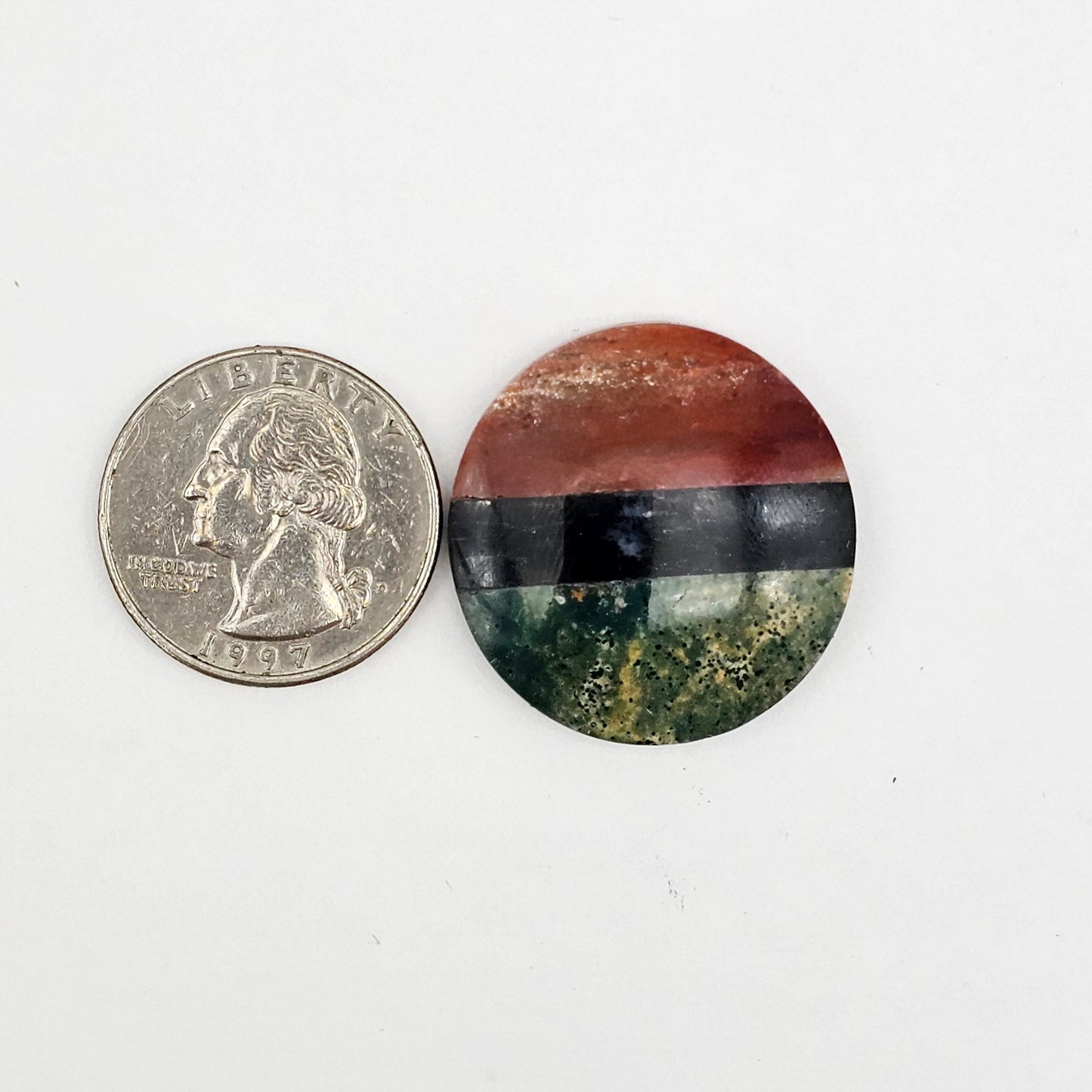 Intarsia inlay cabochon with agate and obsidian