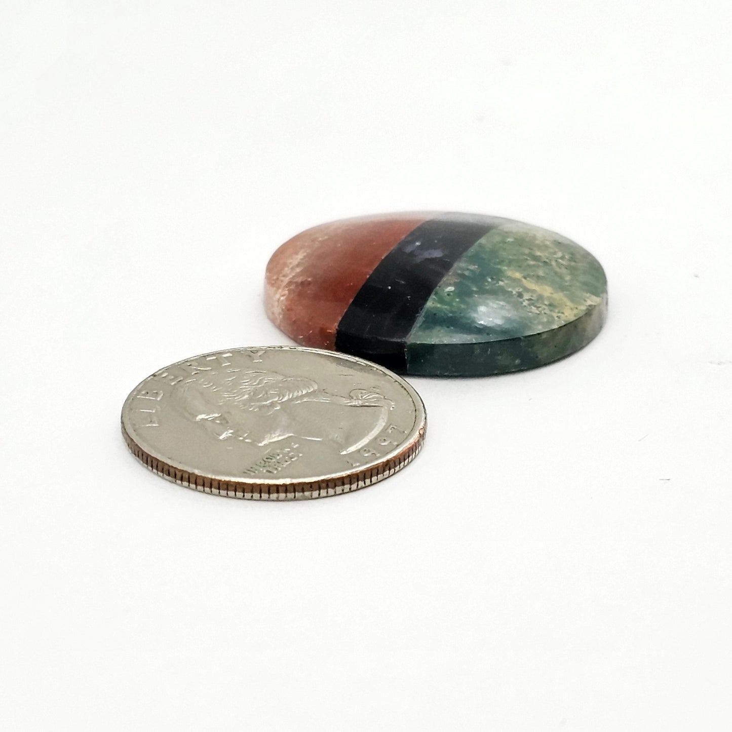 Intarsia inlay cabochon with agate and obsidian