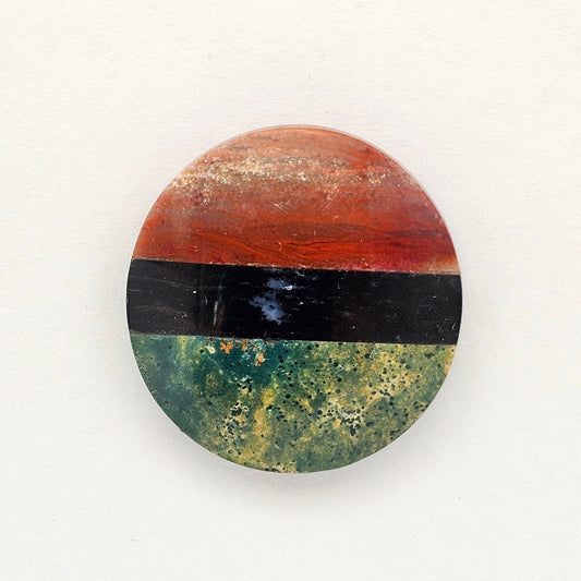 Intarsia inlay cabochon with agate and obsidian