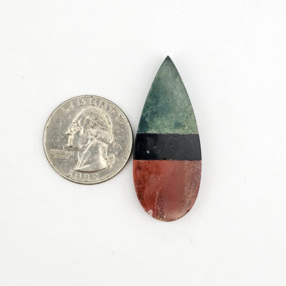 Intarsia inlay cabochon with agate and obsidian