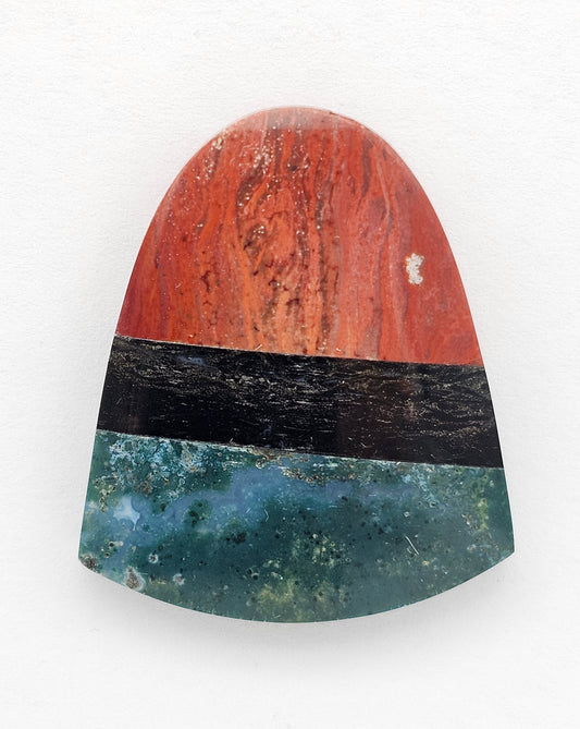 Intarsia inlay cabochon with agate and obsidian