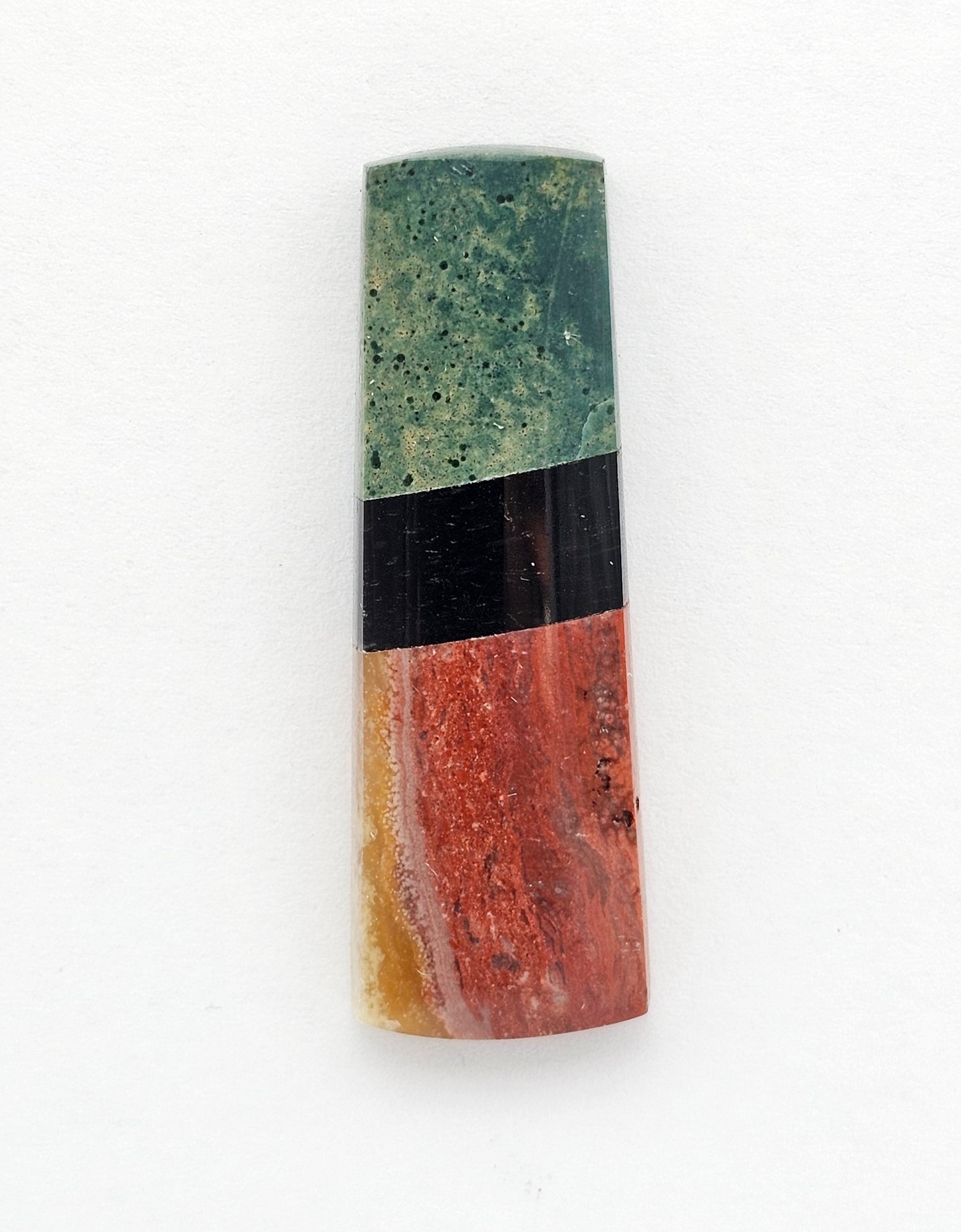 Intarsia inlay cabochon with agate and obsidian
