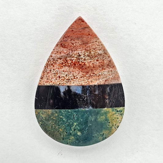 Intarsia inlay cabochon with agate and obsidian