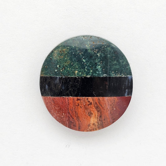 Intarsia inlay cabochon with agate and obsidian