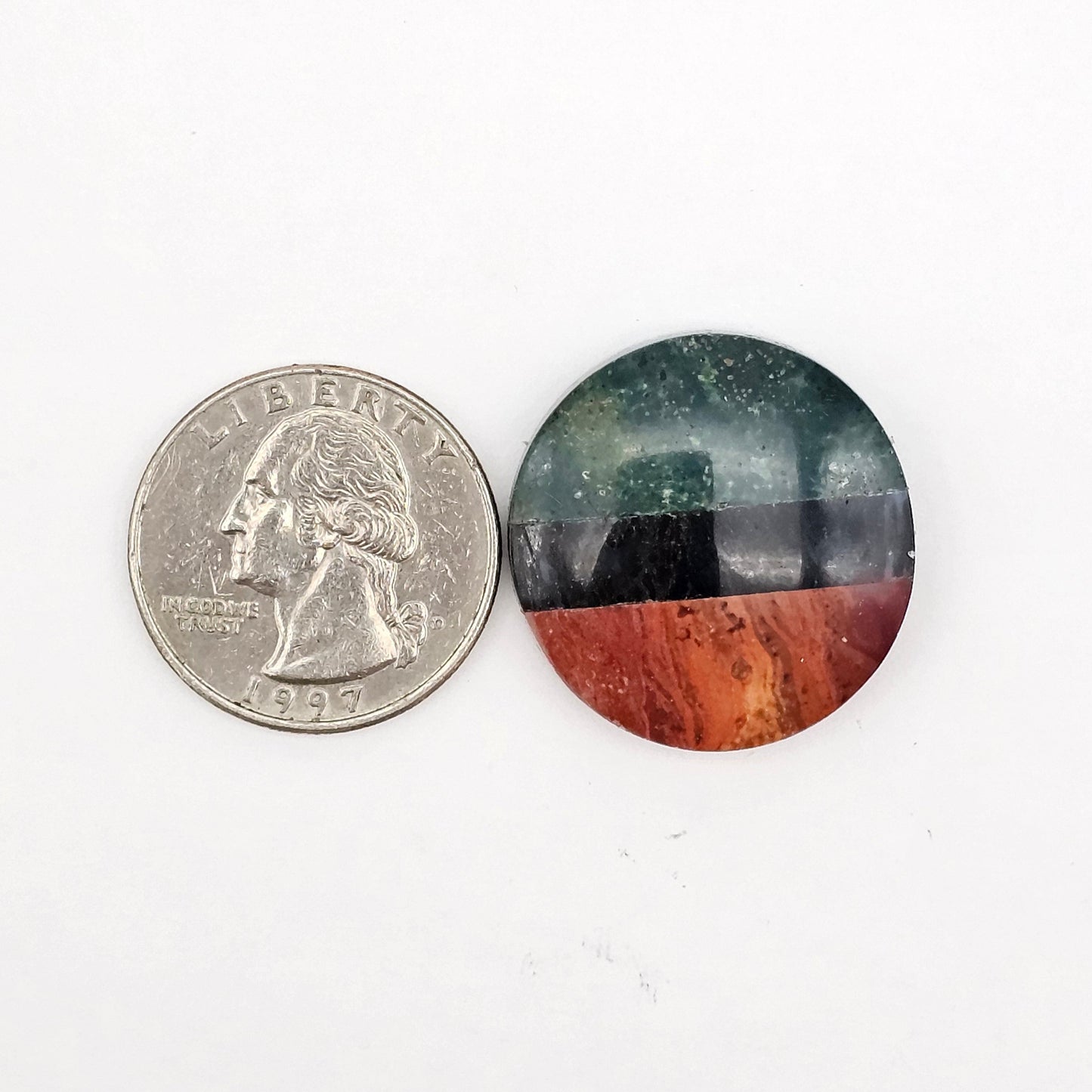 Intarsia inlay cabochon with agate and obsidian