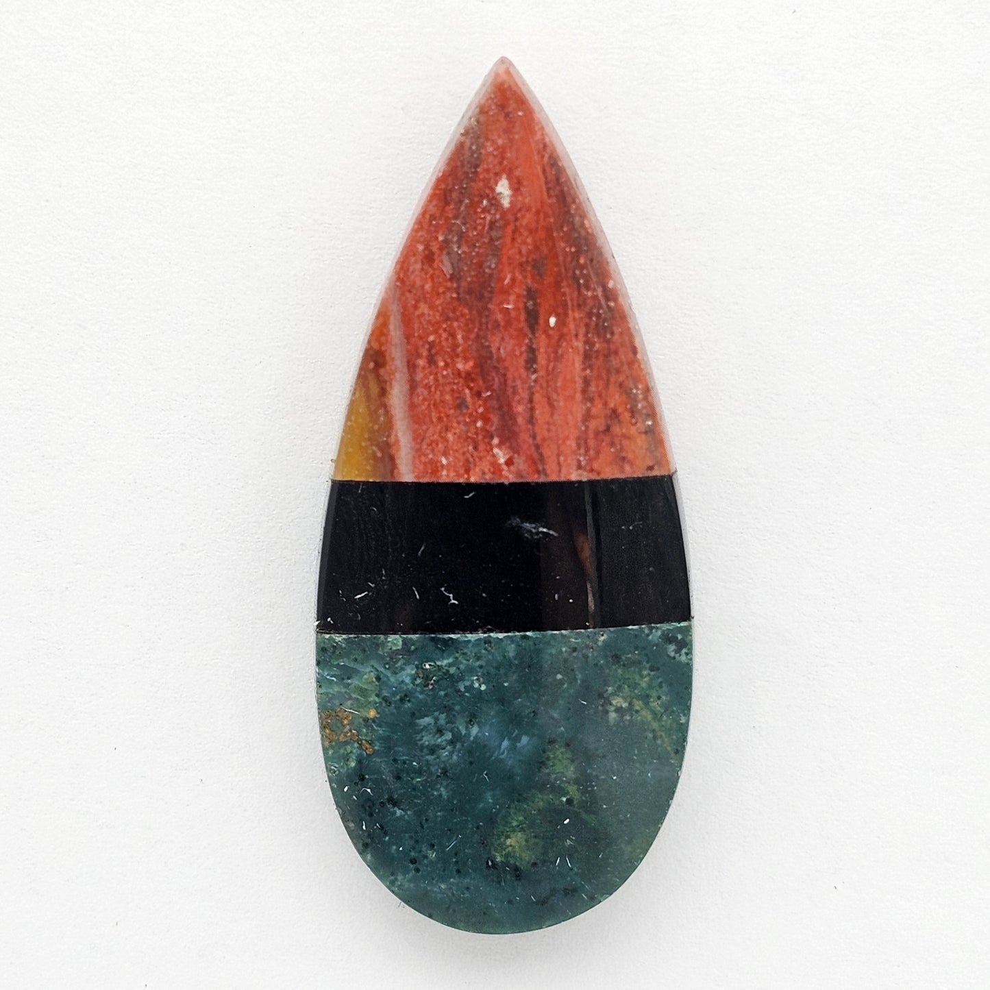 Intarsia inlay cabochon with agate and obsidian
