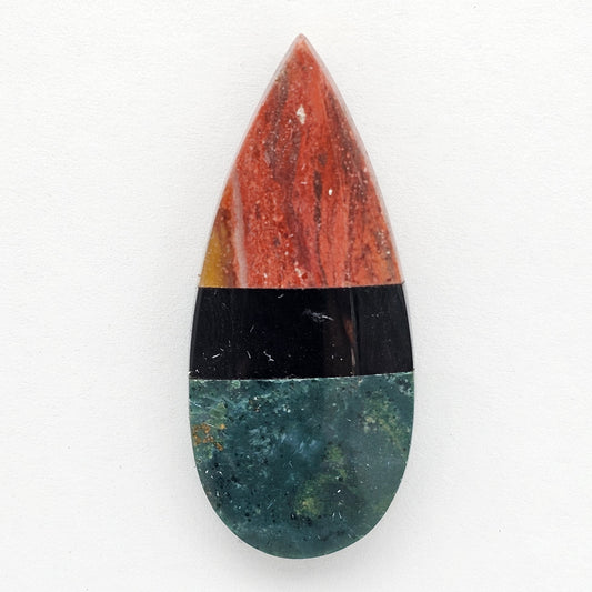 Intarsia inlay cabochon with agate and obsidian