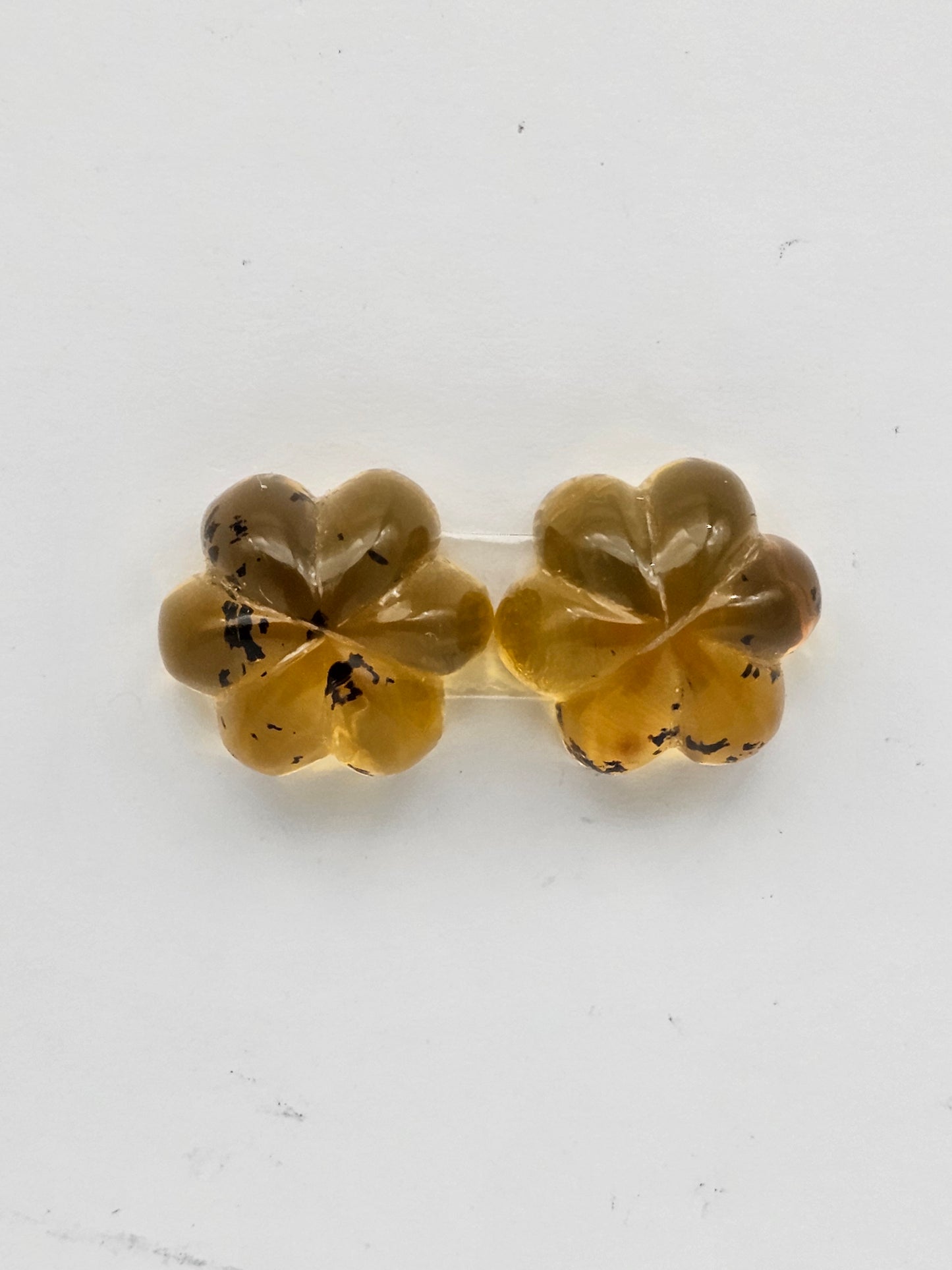 Amber authentic flower cabochon pair large